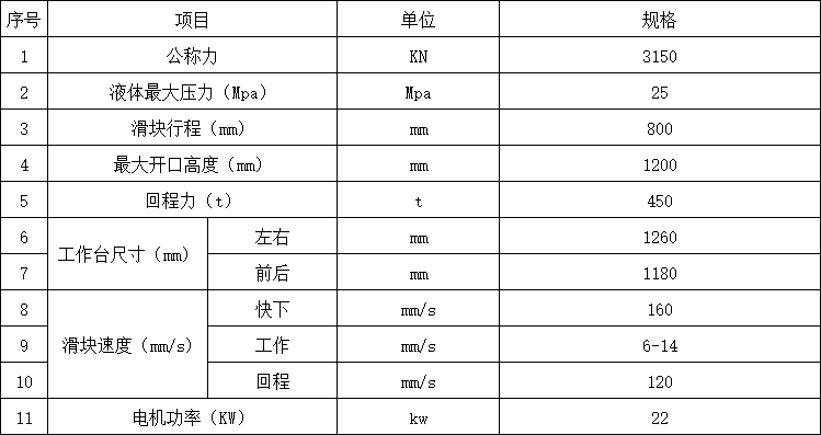 315噸框架式液壓機(jī)參數(shù)